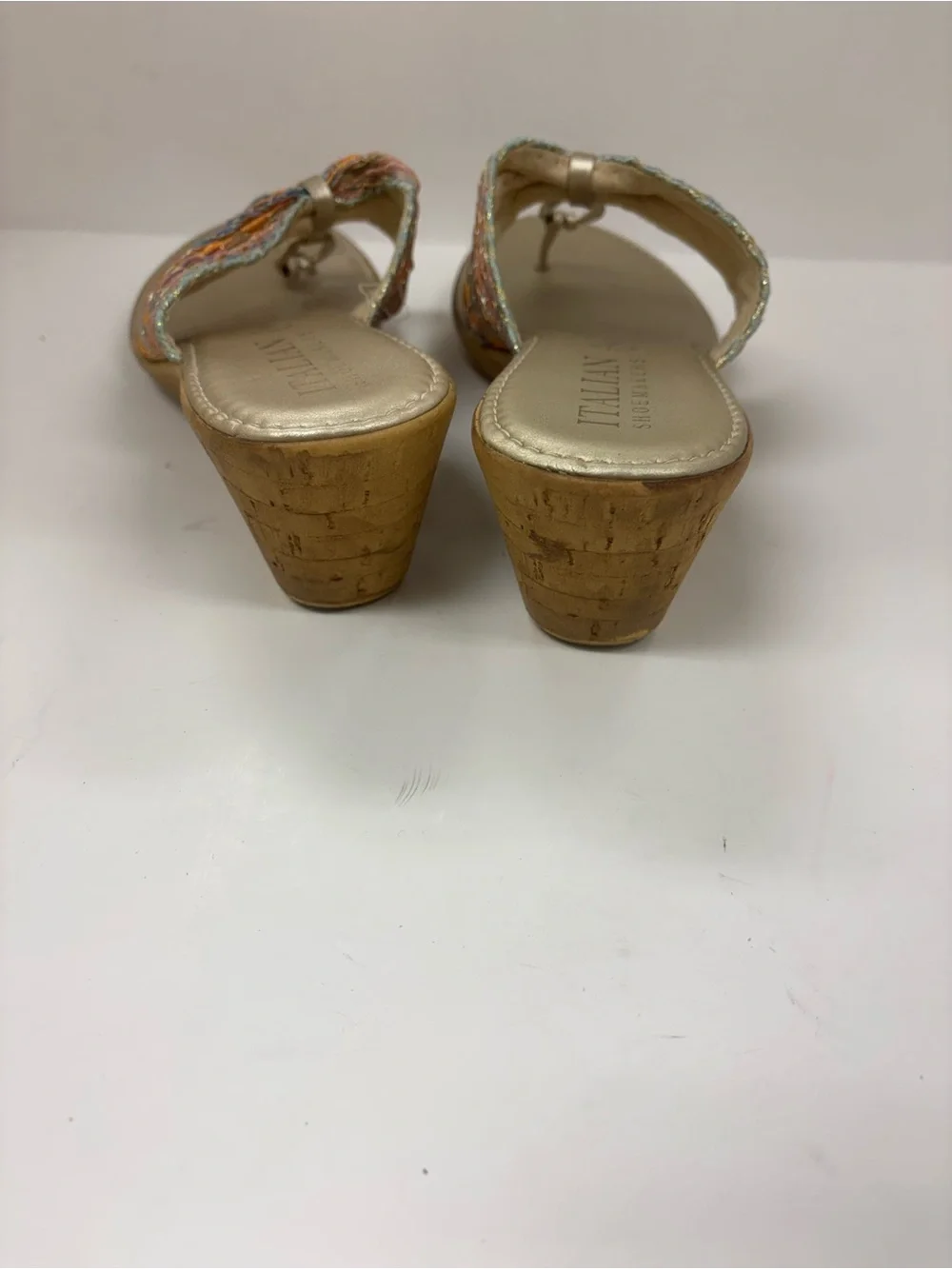 ITALIAN SHOEMAKER SANDALS WOMEN 9  MULTICOLOR W / GOLD  FEMININE  WHIMSICAL